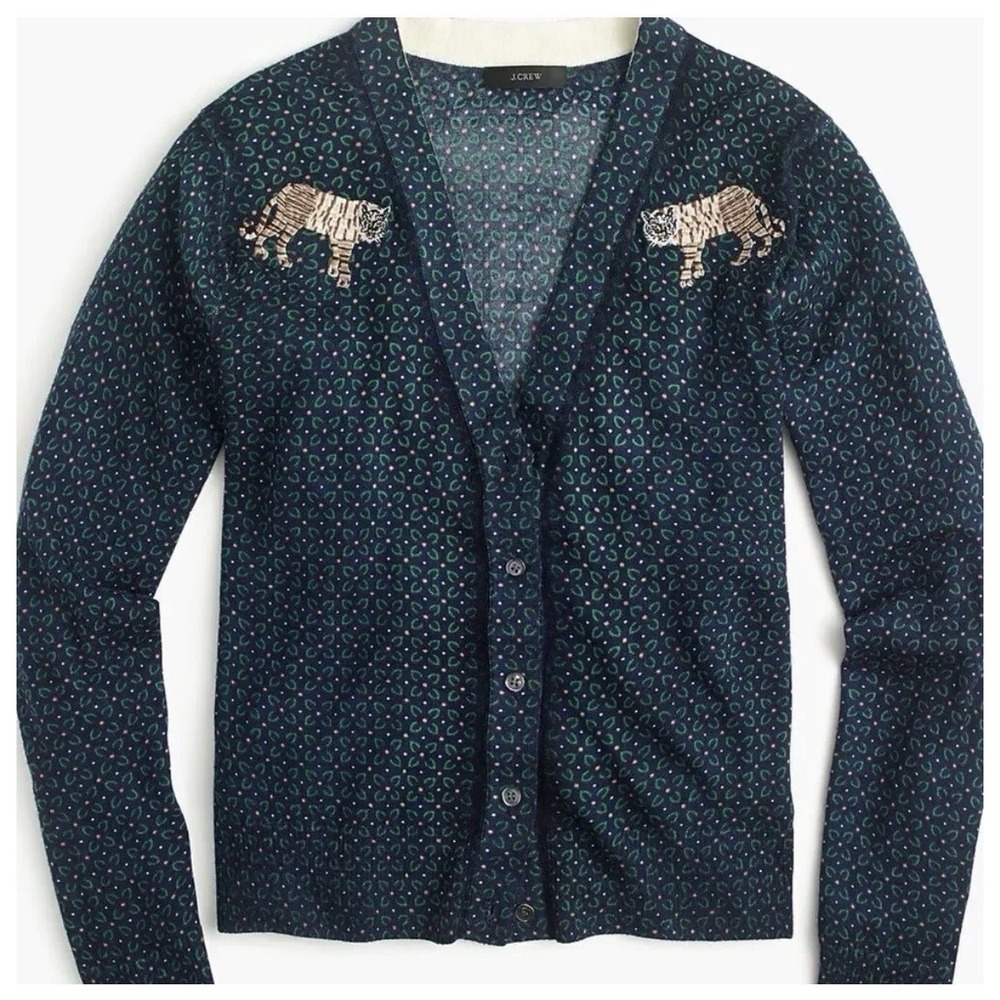 Women's J Crew 100% Merino Wool Tiger Cardigan with Buttons Size L A011391